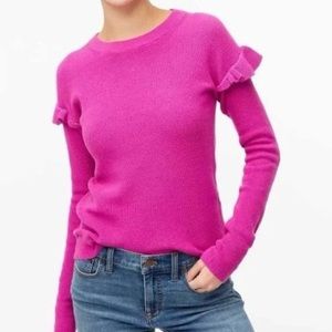 J Crew Pink Ruffled Shoulder Sweater